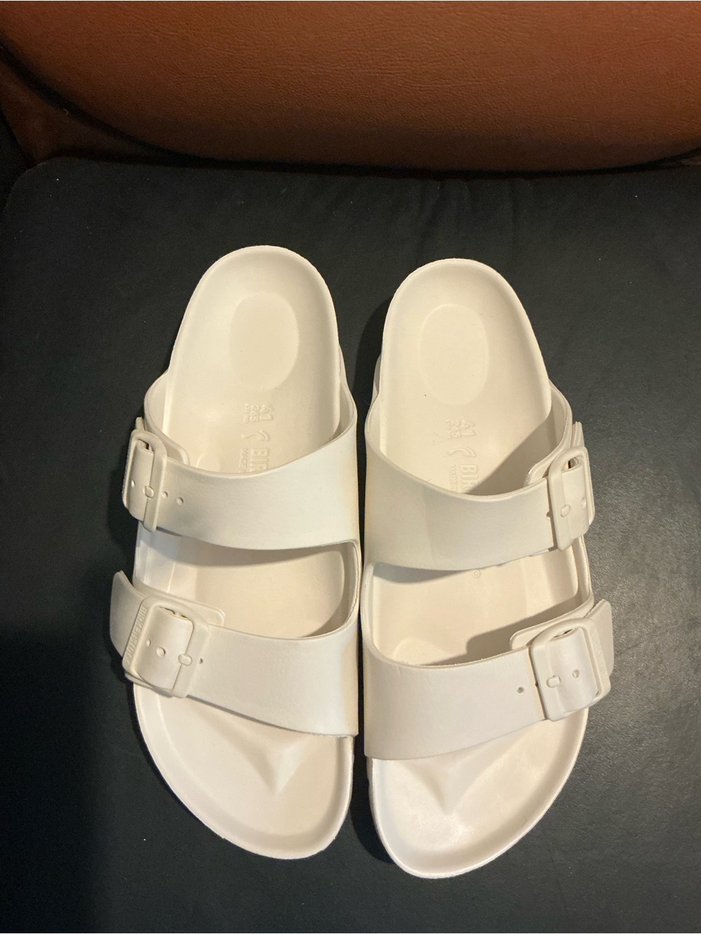Birkenstock White Double-Buckle EVA Slide Sandals